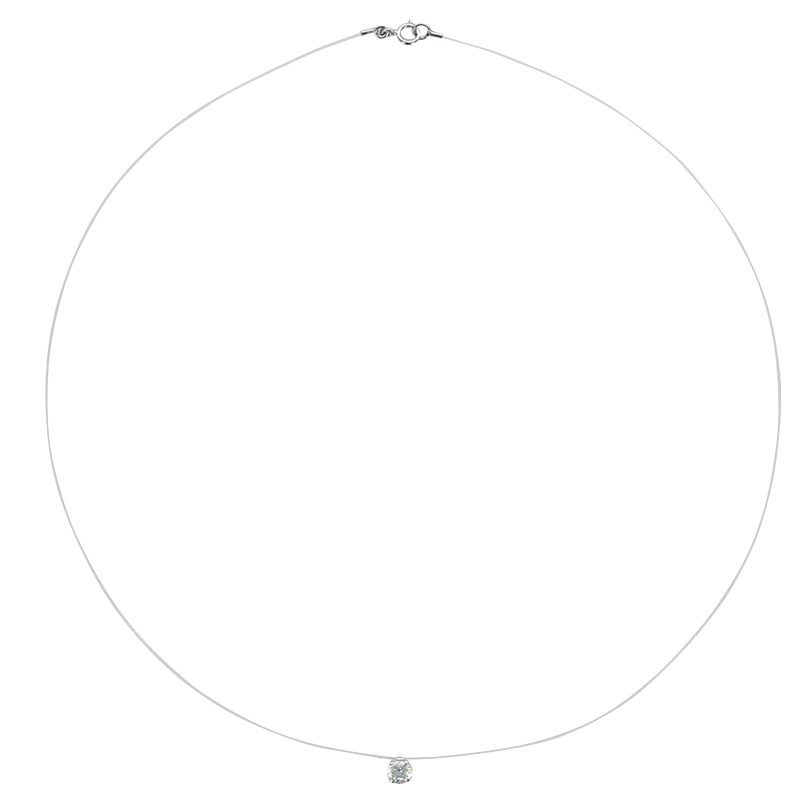 Collier nylon sert 4 griffes, oxyde de zirconium Or blanc 750/1000 diam. 5mm
