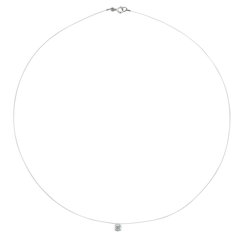 Collier nylon sert 4 griffes, oxyde de zirconium Or blanc 750/1000 diam. 5mm