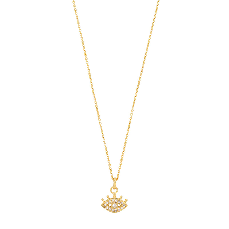 Collier oeil orné d'oxydes de zirconium, argent 925/1000 doré