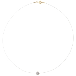 Collier Or 375/1000 fil nylon avec solitaire oxyde de zirconium 5mm (serti 6 griffes)