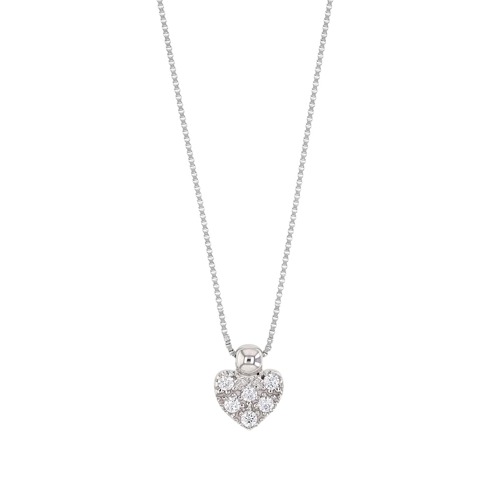 Collier Or blanc 375/1000 avec oxydes de zirconium - coeur