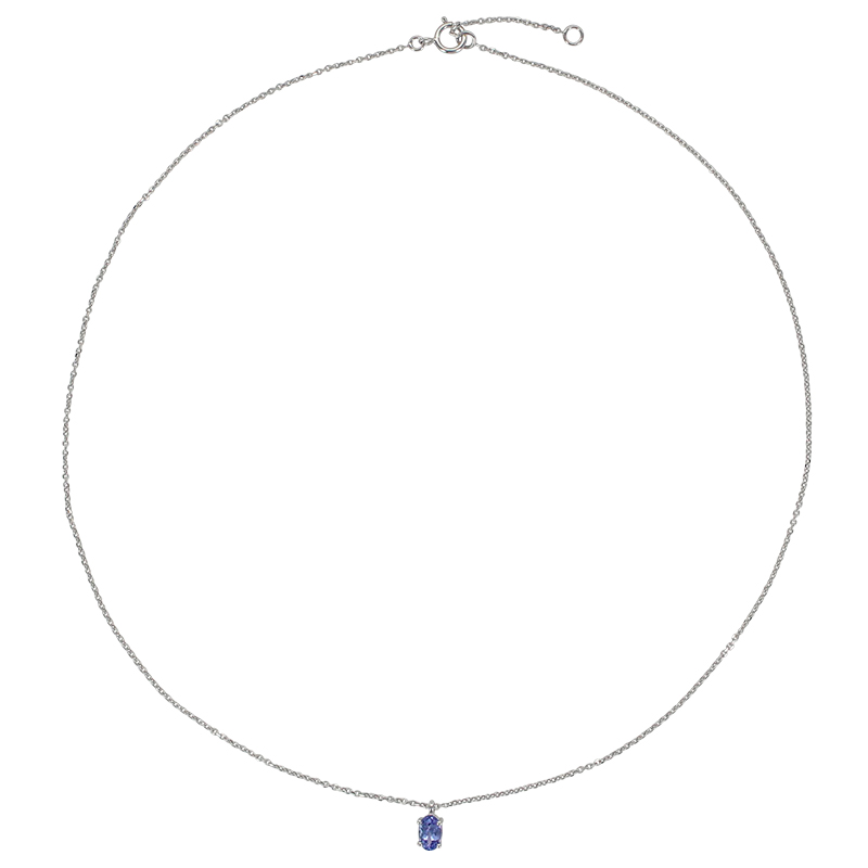 Collier Or blanc 750/1000 orné d'une Tanzanite ovale 6x4mm