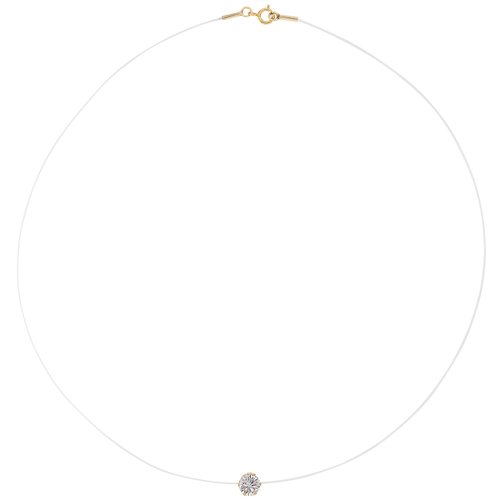 Collier Or 375/1000 fil nylon avec solitaire oxyde de zirconium 5mm (serti 6 griffes)