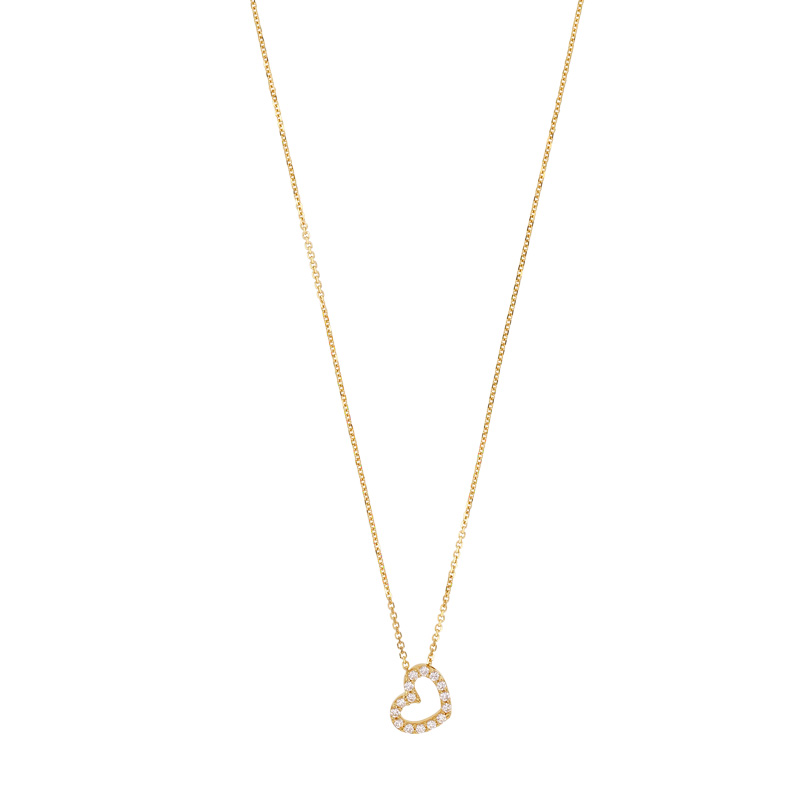 Collier Or 375/1000 orné d'un coeur ajouré en oxyde de zirconium