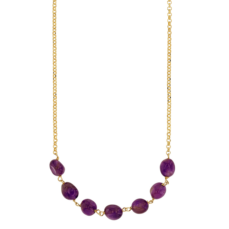 Collier orné d'Améthystes, argent 925/1000 platiné