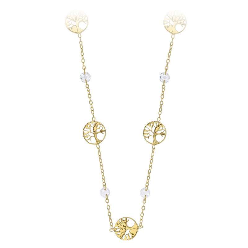 Collier orné d'arbres de vie et de cristaux argent 925/100 rhodié