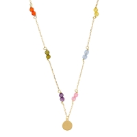 Collier orné d'oxydes de couleurs multicolores et d'une pampille ronde, Or 750/1000