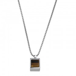 Collier orné d'un carré avec un oeil de tigre en acier