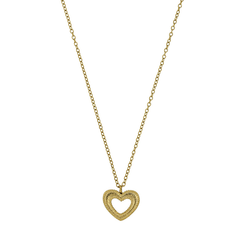 Collier orné d'un coeur au contour aspect perlé, acier doré