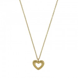 Collier orné d'un coeur au contour aspect perlé, acier doré
