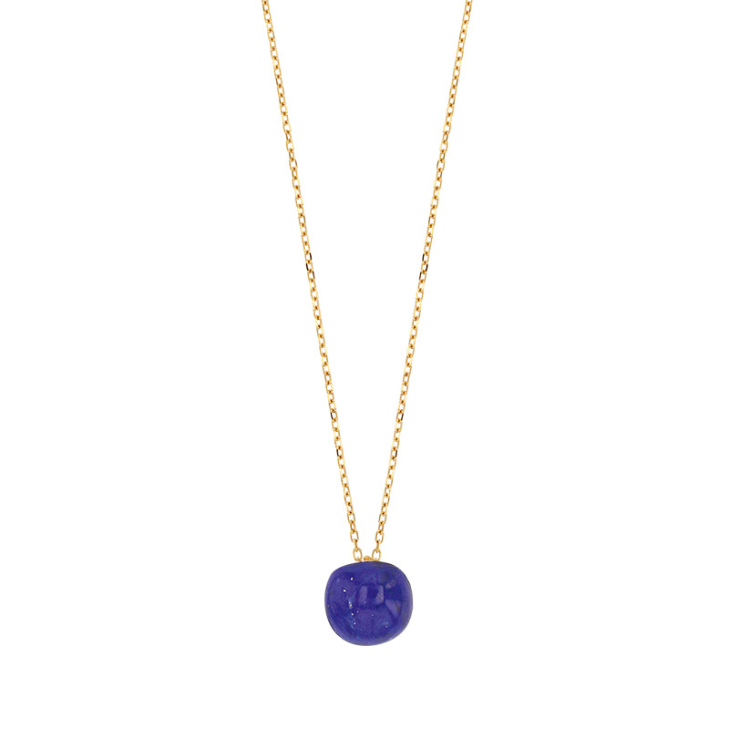 Collier orné d'un Lapis-lazuli bombé, chaîne fine Or 750/1000