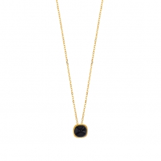 Collier orné d'un Onyx bombé, chaîne fine Or 750/1000