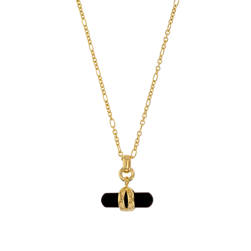 Collier orné d'un onyx noir forme rectangle, argent 925/1000 doré