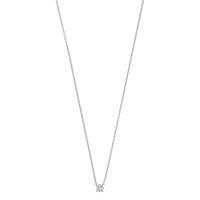 Collier orné d'un oxyde 4mm serti 4 griffes, argent 925/1000 platiné