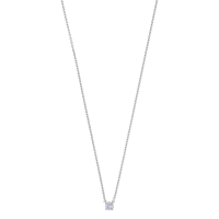 Collier orné d'un oxyde 4mm serti 4 griffes, argent 925/1000 platiné