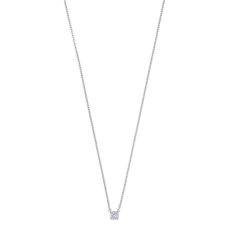 Collier orné d'un oxyde 4mm serti 4 griffes, argent 925/1000 platiné