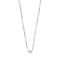 Collier orné d'un oxyde serti clos, mailles rectangles, argent 925/1000 rhodié