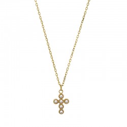Collier orné d'un pendentif croix 14 x 4 mm pavé d'oxydes en acier doré