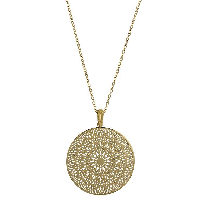 Collier orné d'un pendentif mandala maille forçat, acier doré