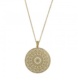 Collier orné d'un pendentif mandala maille forçat, acier doré