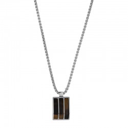 Collier orné d'un rectangle avec oeil de tigre en acier