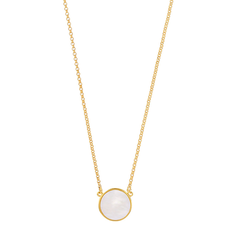 Collier orné d'un rond en nacre blanche, Plaqué or