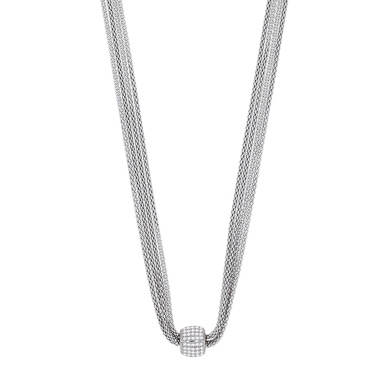 Collier orné d'un rond pavé d'oxydes, argent 925/1000 platiné