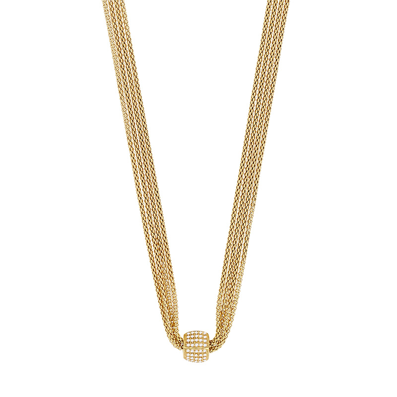 Collier orné d'un rond pavé d'oxydes, argent 925/1000 platiné