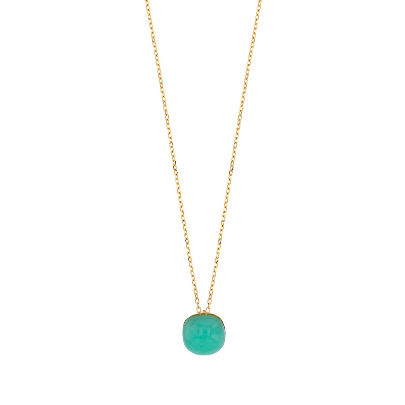 Collier orné d'une Chrysoprase bombée, chaîne fine Or 750/1000
