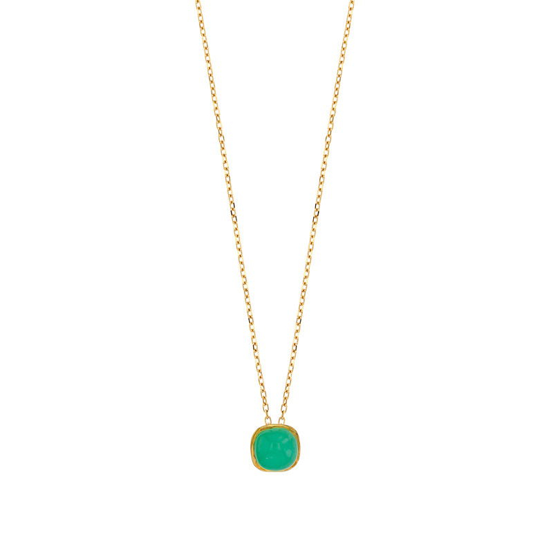 Collier orné d'une Chrysoprase bombée, chaîne fine Or 750/1000
