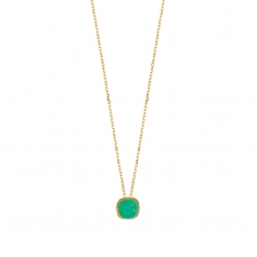 Collier orné d'une Chrysoprase bombée, chaîne fine Or 750/1000