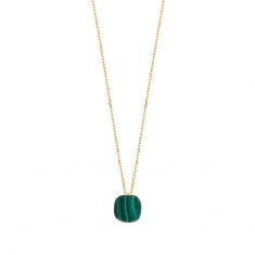 Collier orné d'une Malachite bombée, chaîne fine Or 750/1000