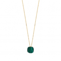 Collier orné d'une Malachite bombée, chaîne fine Or 750/1000