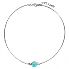 Collier orné d'une pierre Larimar et argent 925/1000 platiné