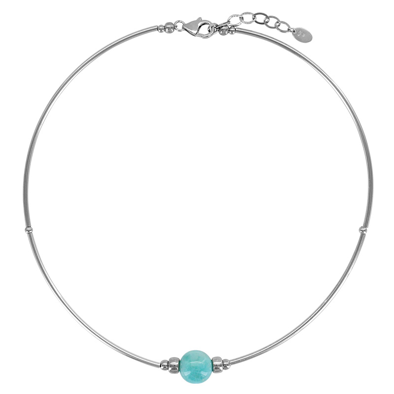 Collier orné d'une pierre Larimar et argent 925/1000 platiné