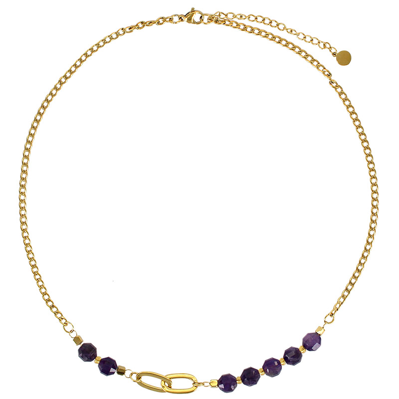 Collier orné d'une quartz violet, acier doré