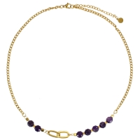 Collier orné d'une quartz violet, acier doré