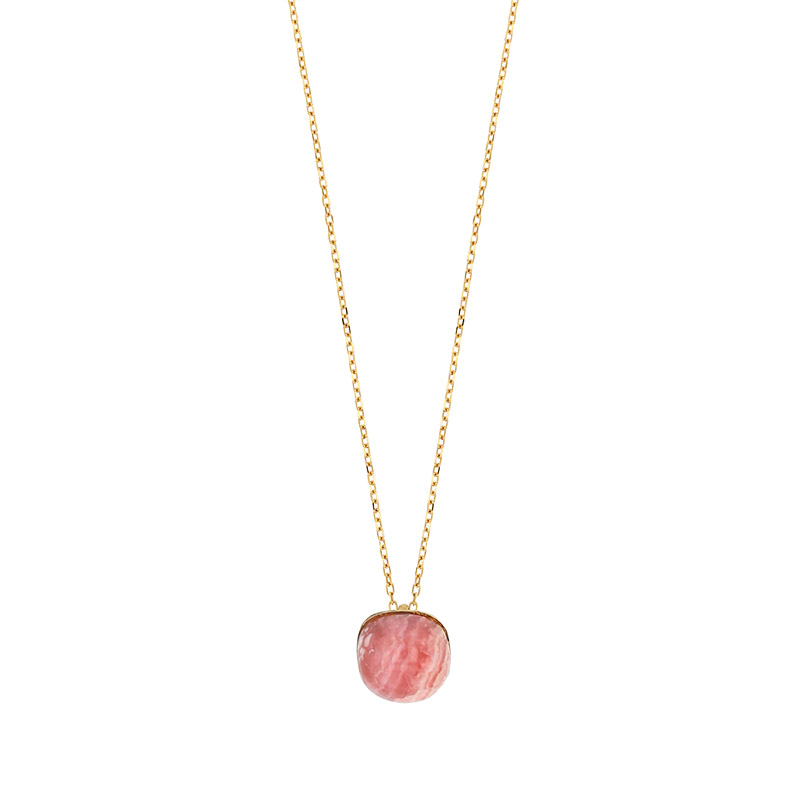 Collier orné d'une Rhodochrosite bombée, chaîne fine Or 750/1000