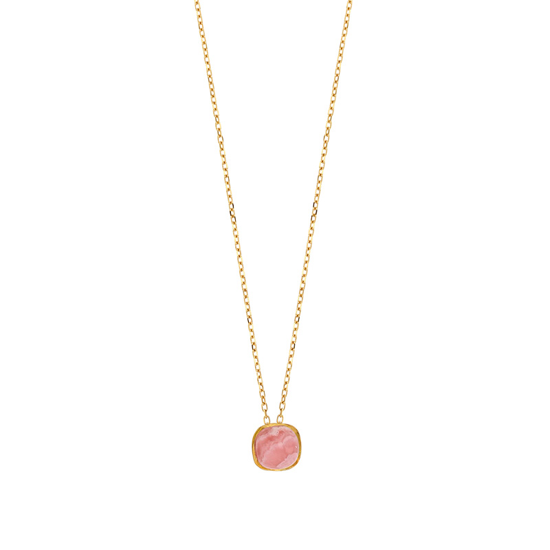 Collier orné d'une Rhodochrosite bombée, chaîne fine Or 750/1000
