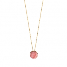 Collier orné d'une Rhodochrosite bombée, chaîne fine Or 750/1000