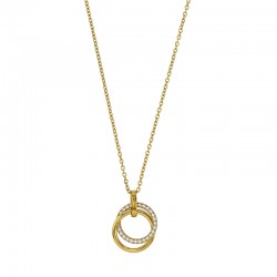 Collier orné de 2 cercles entrelacés dont pavé d'oxydes, acier doré
