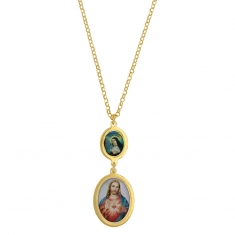 Collier orné de 2 ovales en émail avec Jesus et la Vierge en argent 925/1000 doré