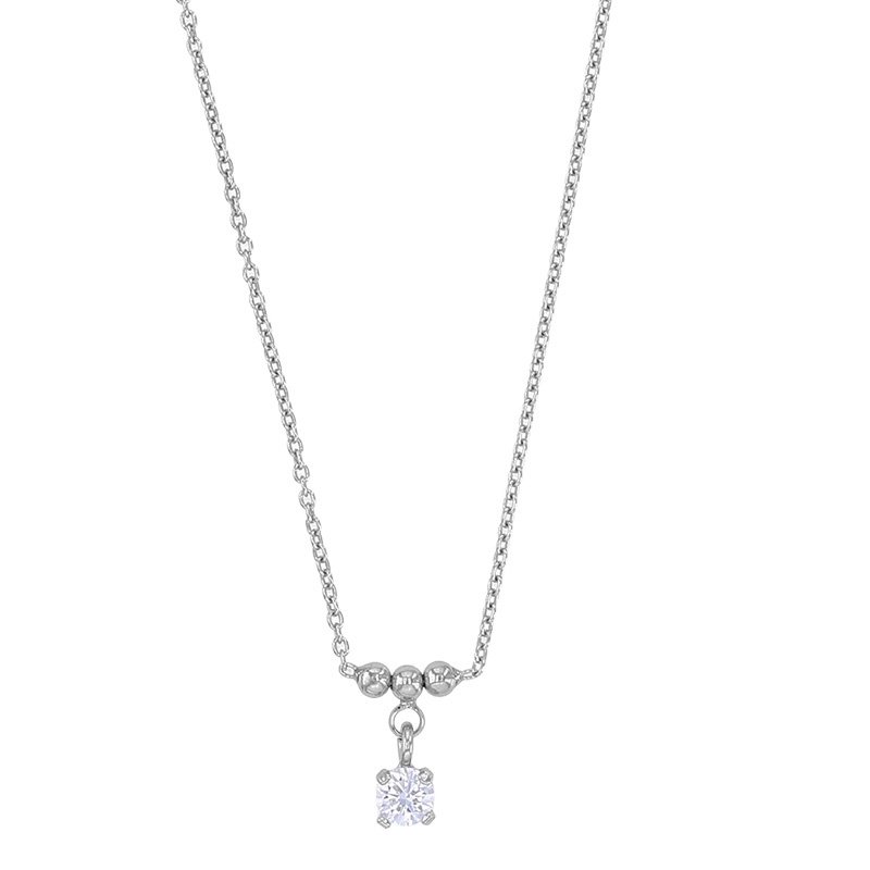 Collier orné de 3 boules et un oxyde en argent 925/1000 rhodié