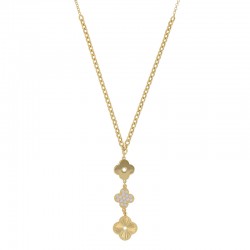 Collier orné de 3 fleurs dont 1 lisse, 1 ciselée et 1 avec oxydes, argent 925/1000 doré