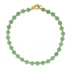 Collier orné de boules en aventurine et perles de 4mm en acier doré