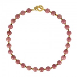 Collier orné de boules en aventurine et perles de 4mm en acier doré