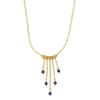 Collier orné de chaînettes avec perles de verre bleu nuit, argent 925/1000 doré