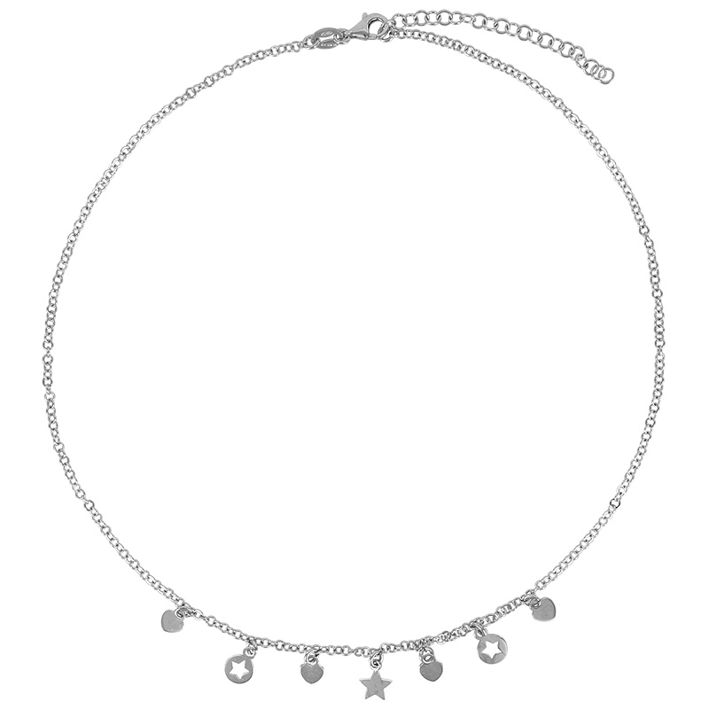 Collier orné de coeurs, étoiles en pampilles argent 925/1000 rhodié