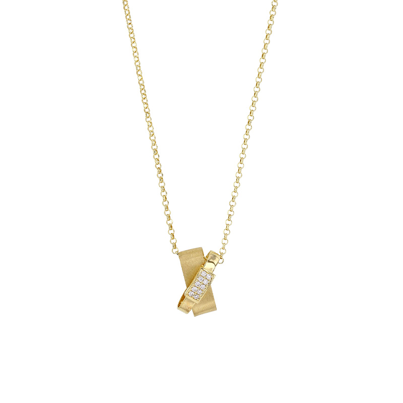 Collier orné de deux ovales entrelacés et oxydes, argent 925/1000 doré