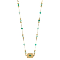 Collier orné de fluorites et résine vertes, acier doré